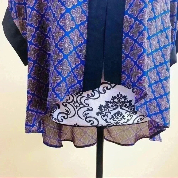 Sans Souci Purple Celtic Print Sheer Open-Front 3/4 Sleeve Kimono Cardigan XS - Picture 4 of 12